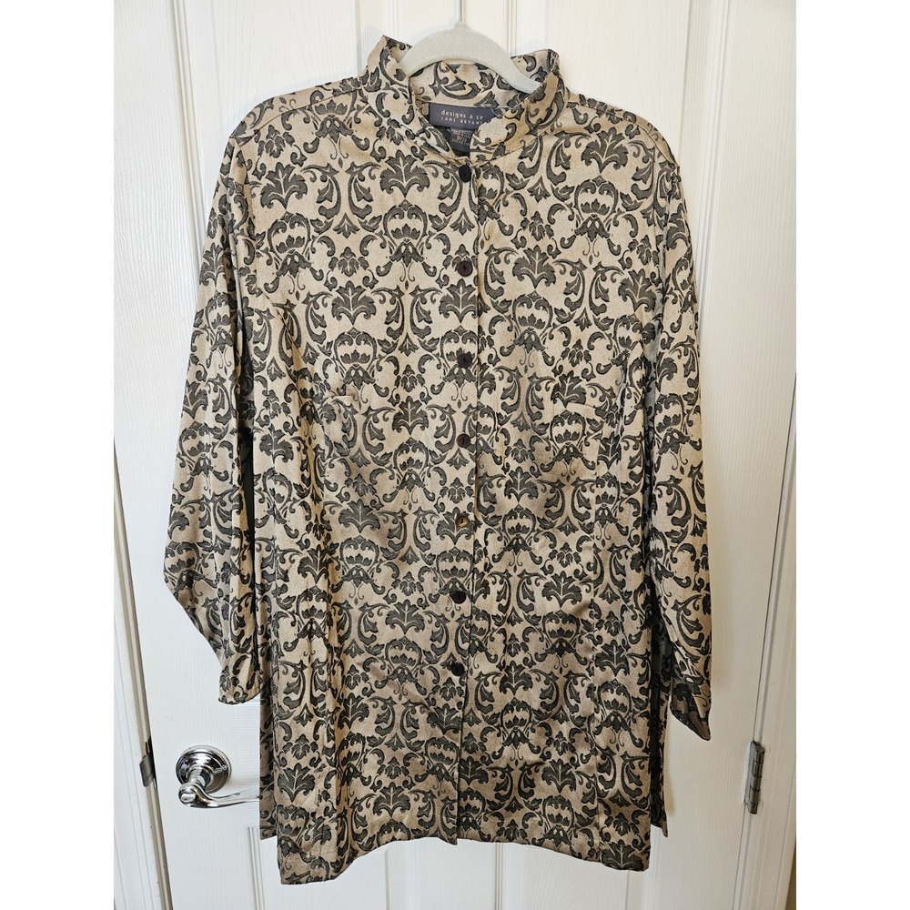 NWT Designs & Co. Lane Bryant Vtg. Mandarin Collar LS Button-Up Tunic, 18/20
